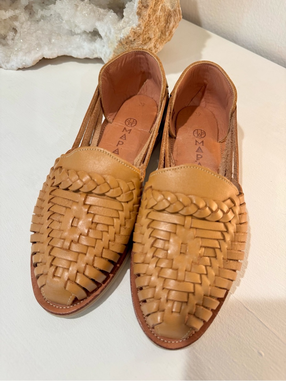 Woven Leather Huarache Flats in Tan - Women’s
